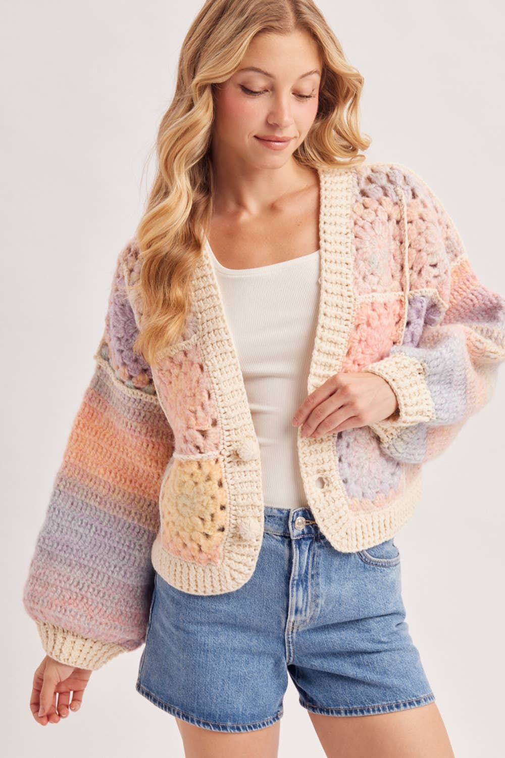 HANDCRAFTED PASTEL MULTICOLOR CROCHET CARDIGAN