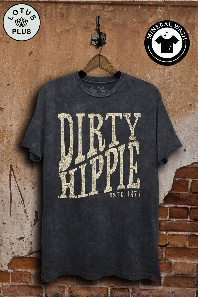 2XL- Dirty Hippie Graphic Top: Mocha Mineral Wash / 2XL