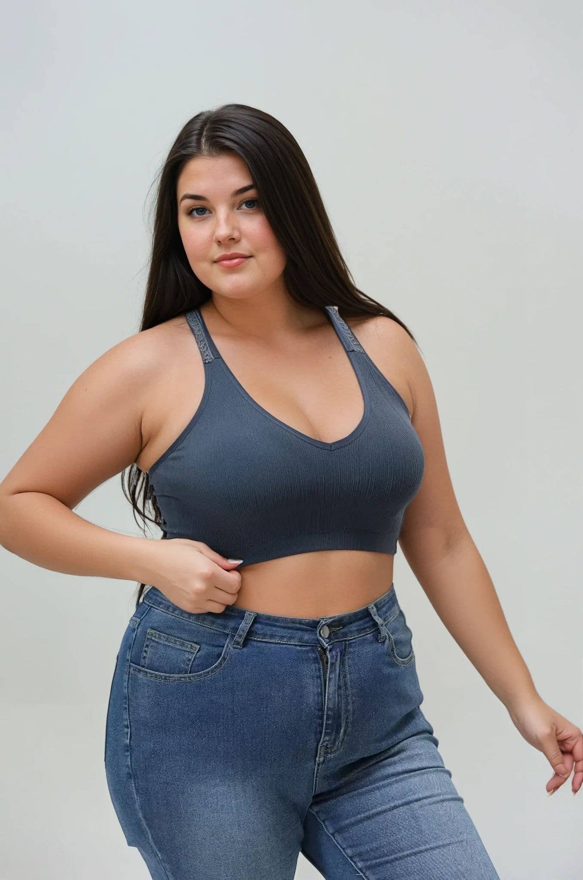 Plus - Seamless Front Lace Racerback Bralette