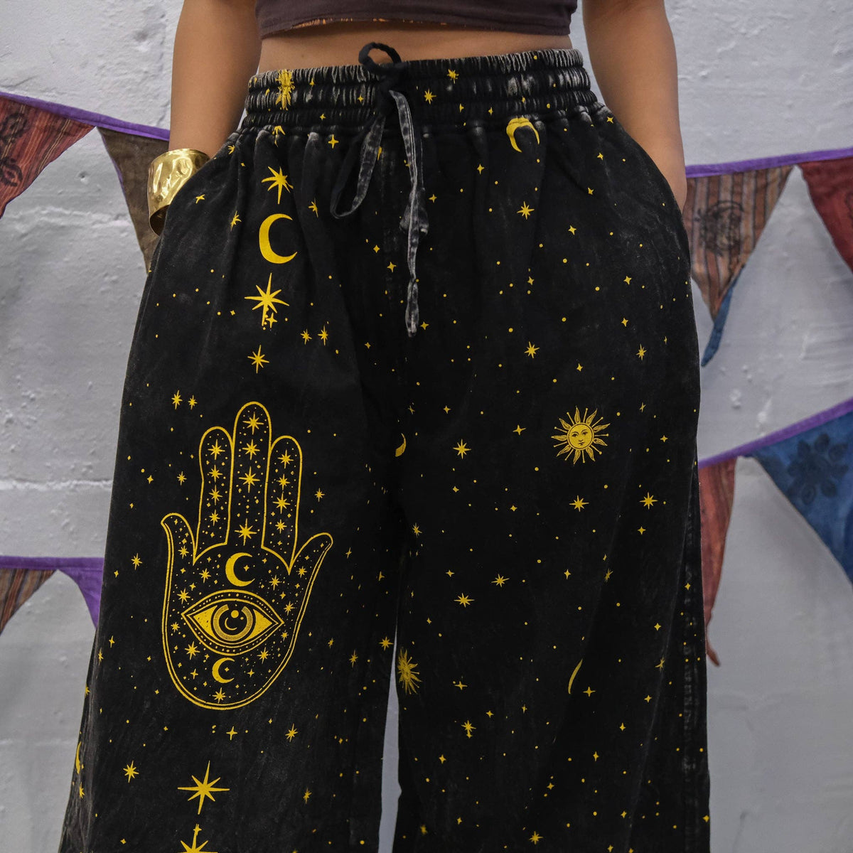 2XL-Celestial Wanderer Fleece Lined Wide Leg Pants