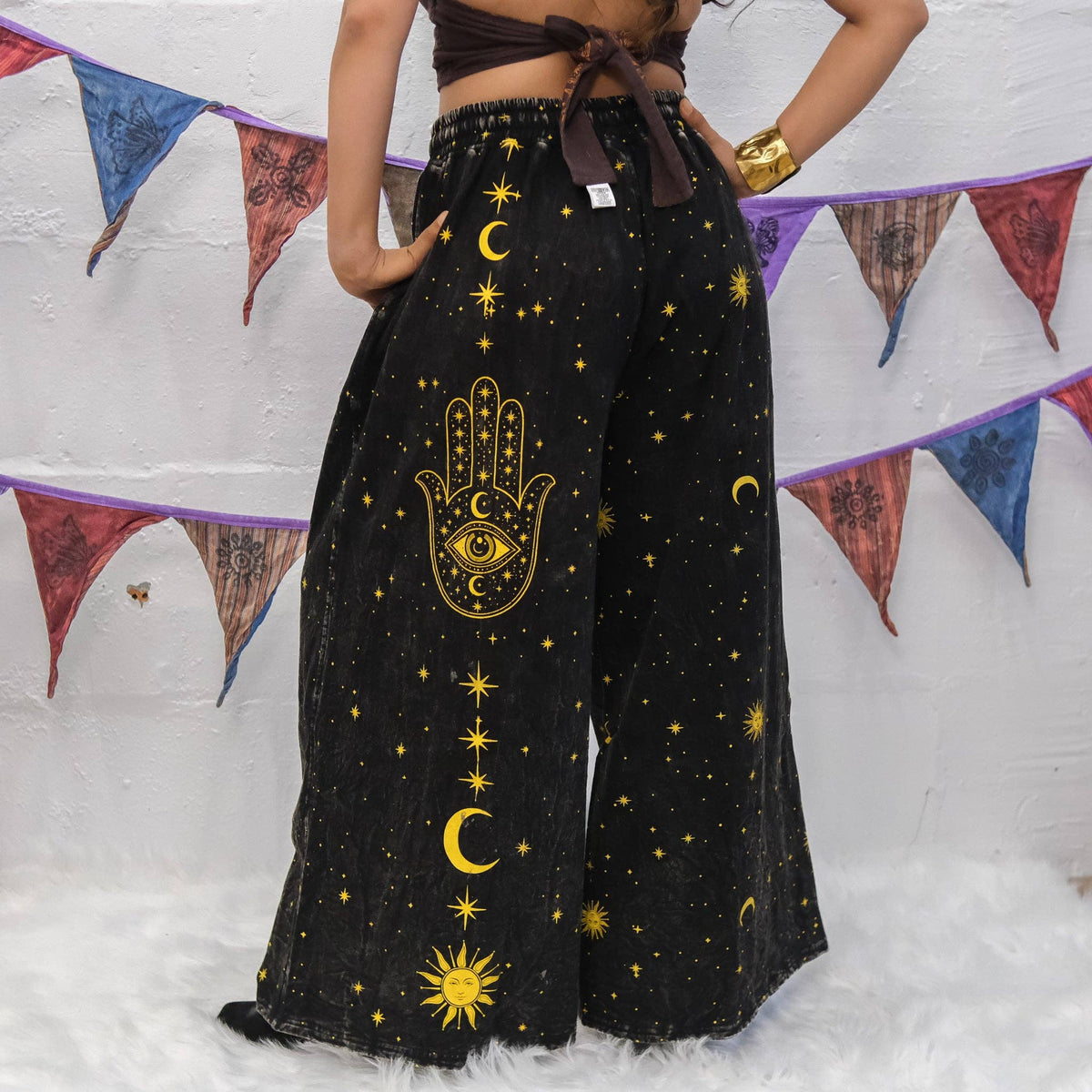 L/XL-Celestial Wanderer Fleece Lined Wide Leg Pants