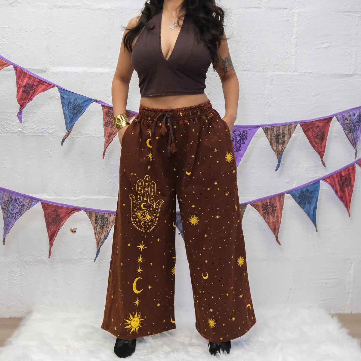 2XL-Celestial Wanderer Fleece Lined Wide Leg Pants