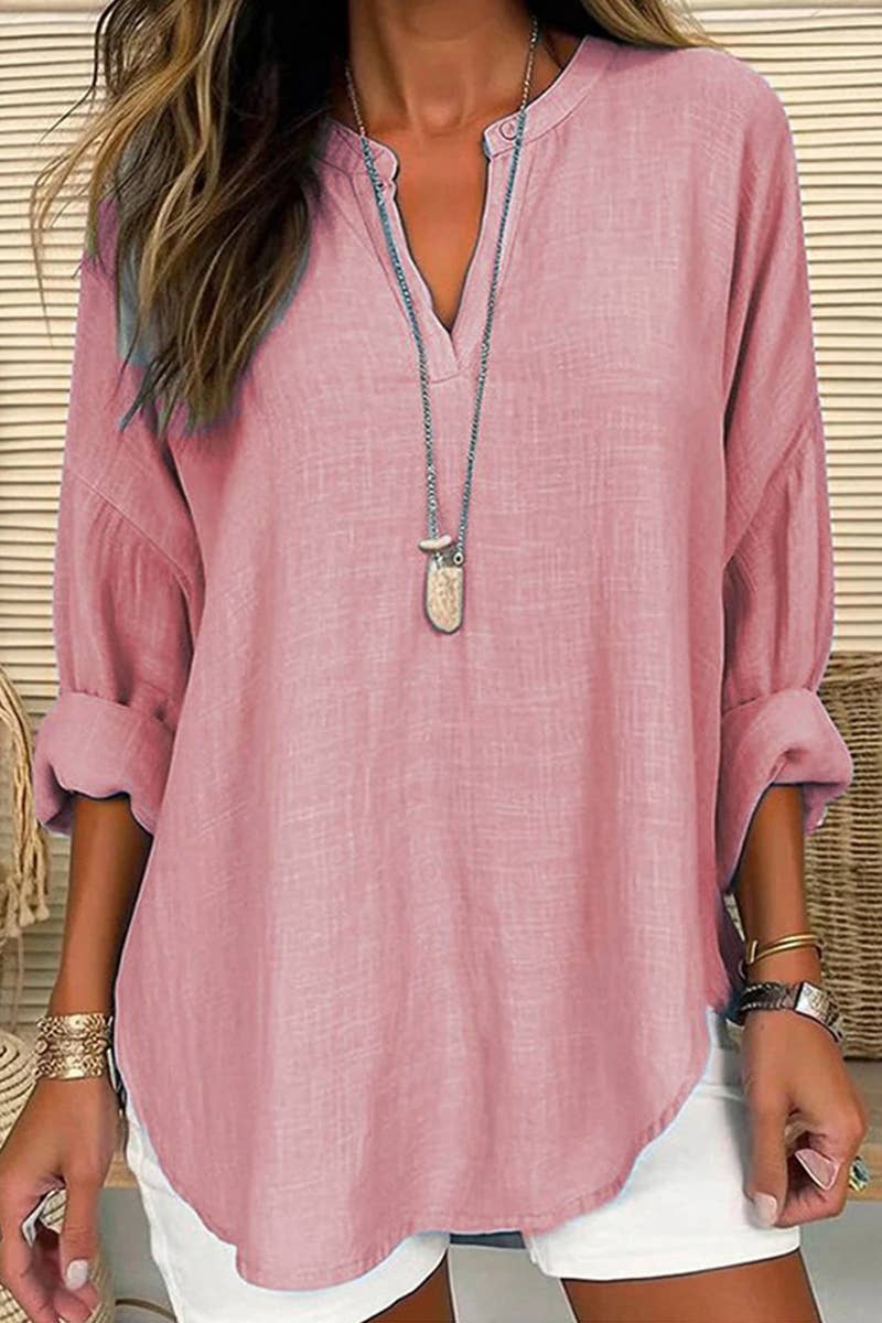 Free Spirit Cotton Linen V-Neck Top