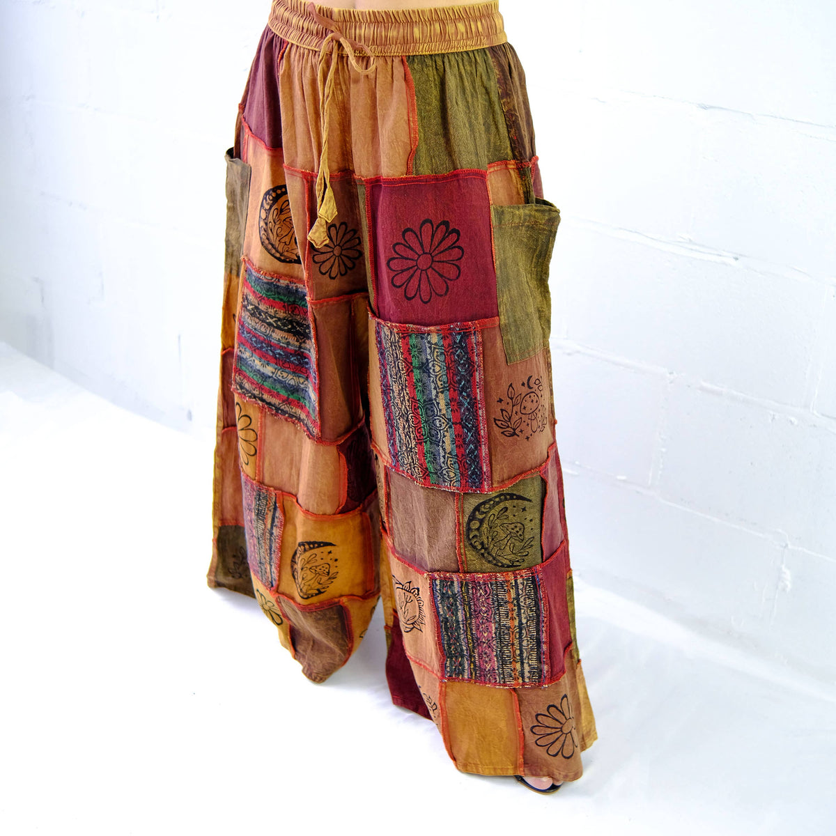 PS/Cotton Patchwork Wide Leg Boho Pants
