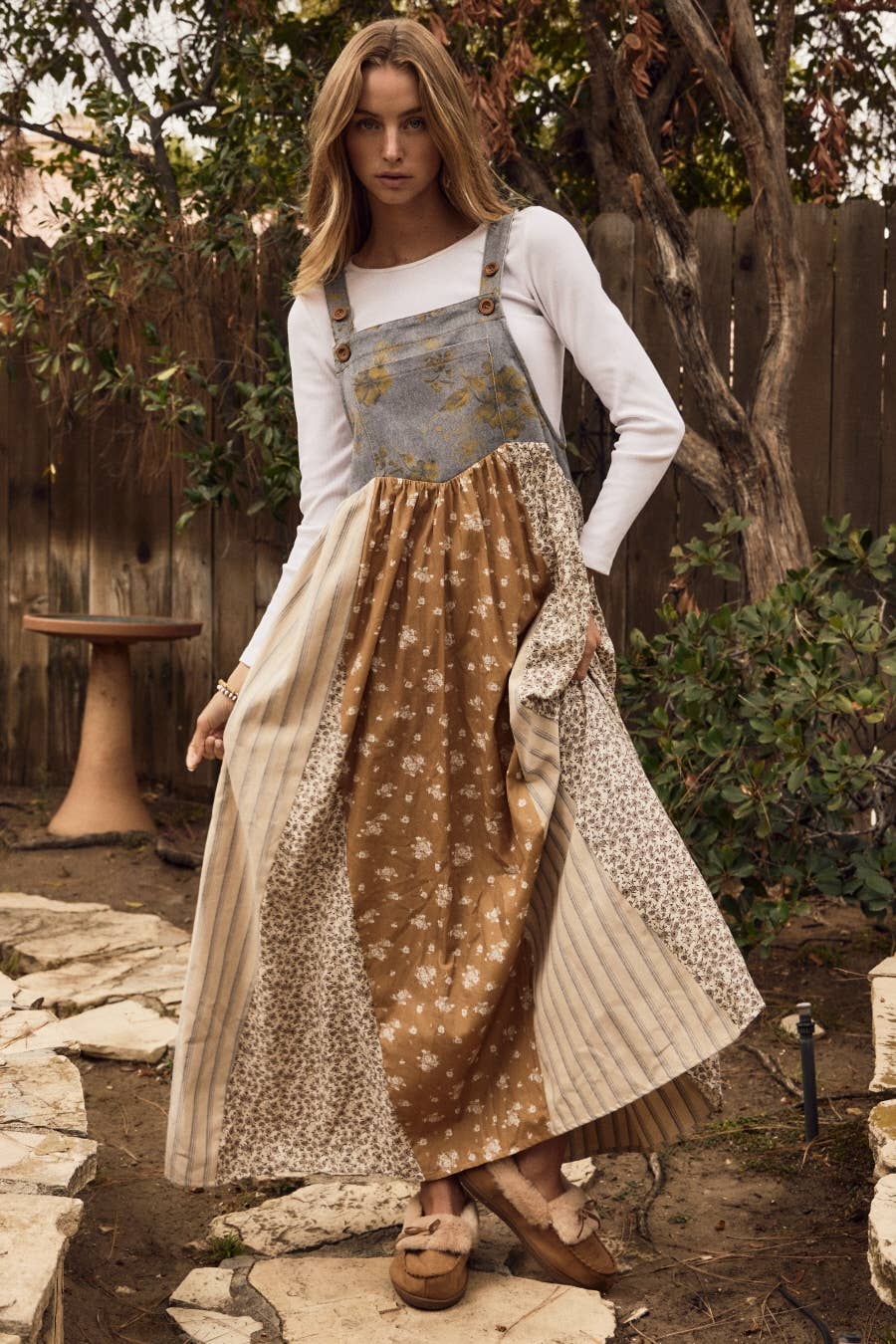 Plus Mixed Floral Print Overall Maxi Dress
