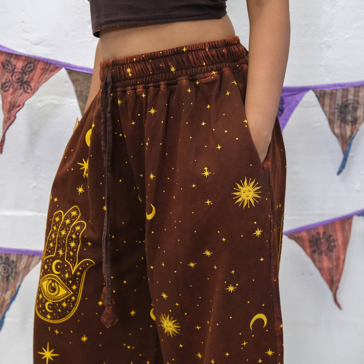 L/XL-Celestial Wanderer Fleece Lined Wide Leg Pants