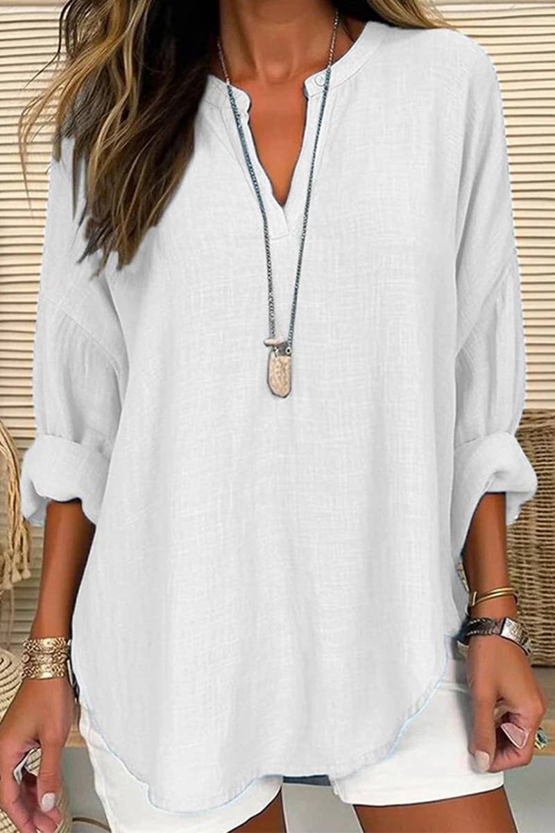 Free Spirit Cotton Linen V-Neck Top