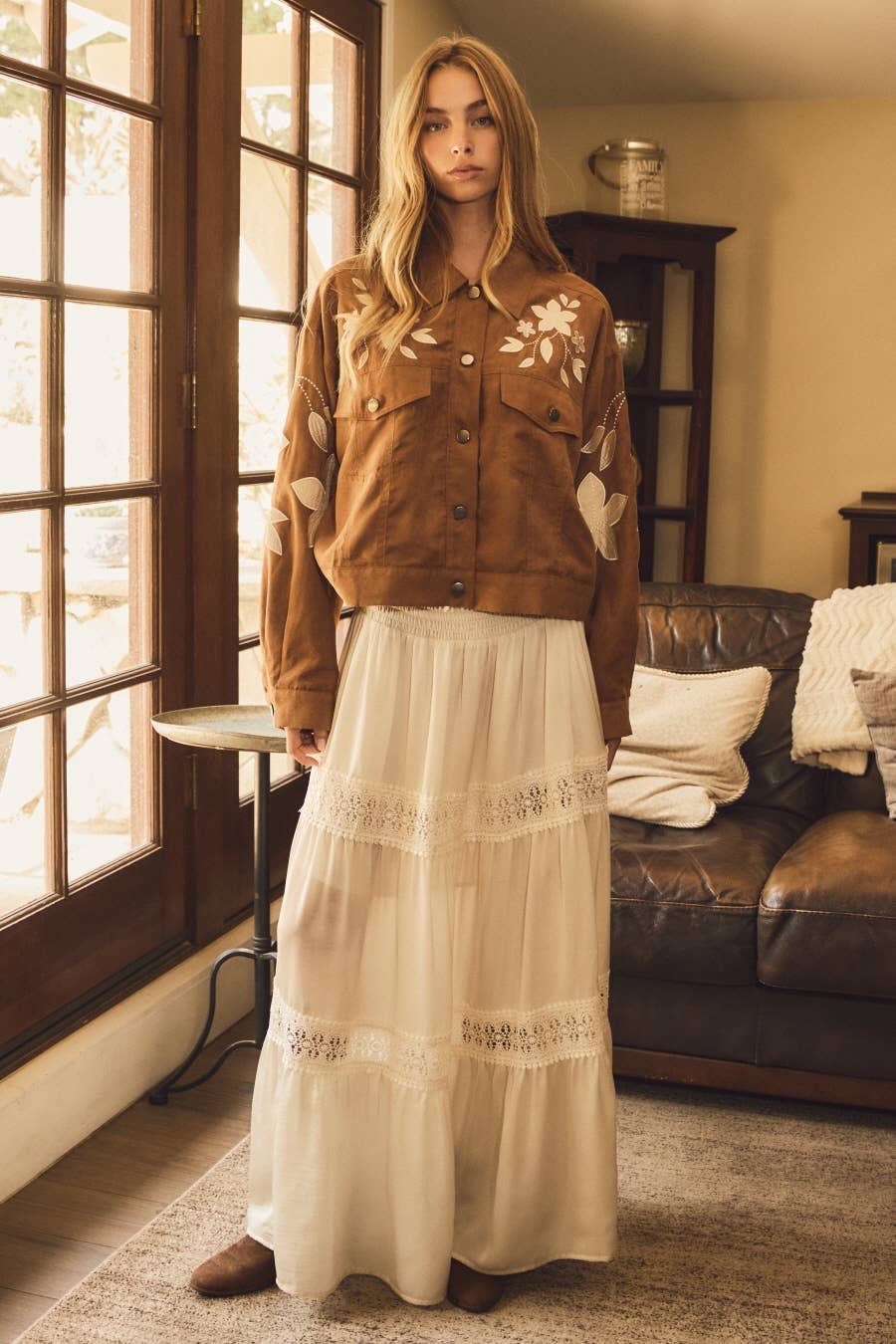 Tiered Maxi Eyelet Detailed Skirt