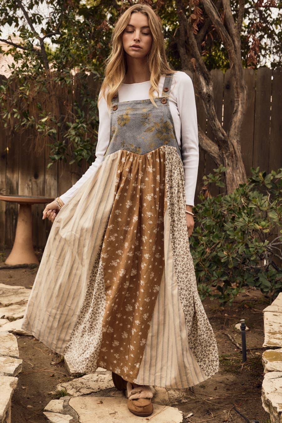 Plus Mixed Floral Print Overall Maxi Dress