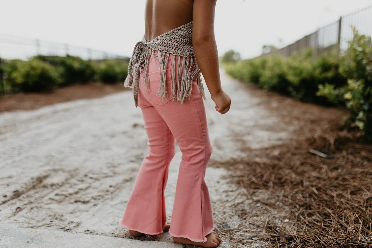 Kids Pink Denim Jean Flare Pants