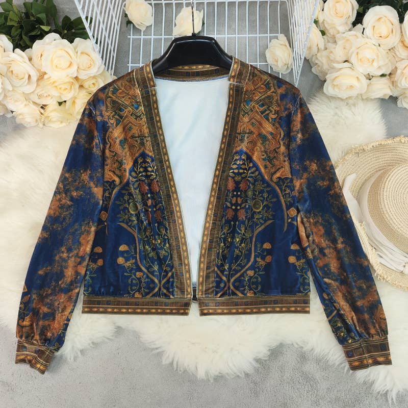 Vintage Boho Geometric Open Front Cardigan
