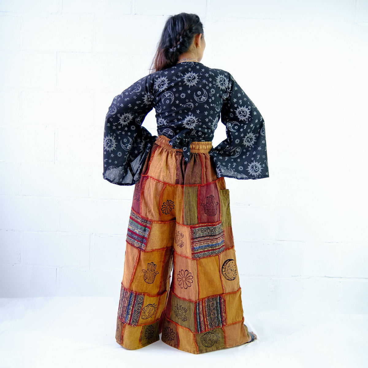 PS/Cotton Patchwork Wide Leg Boho Pants