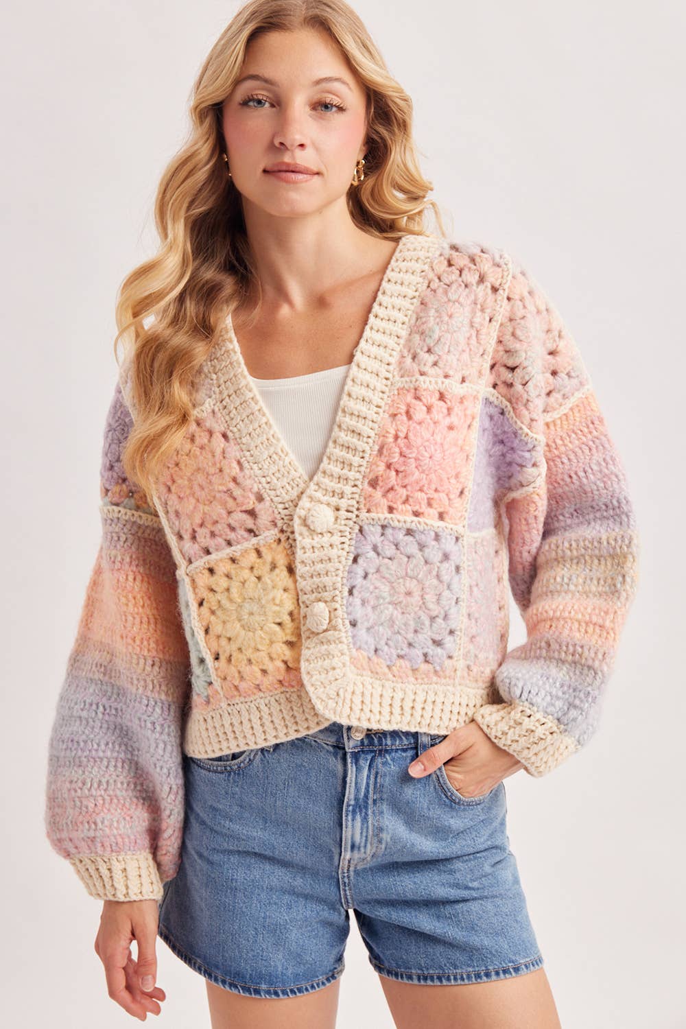 HANDCRAFTED PASTEL MULTICOLOR CROCHET CARDIGAN